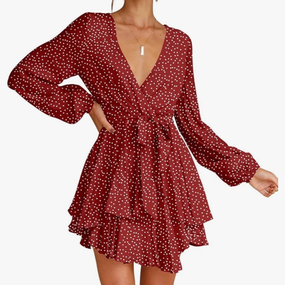 Red Polka-dot Ruffled skater dress